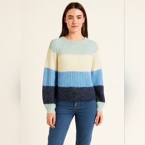 Defrost Chunky Knit Wool Sweater Color Blocks Oversized Blue White Aqua  S